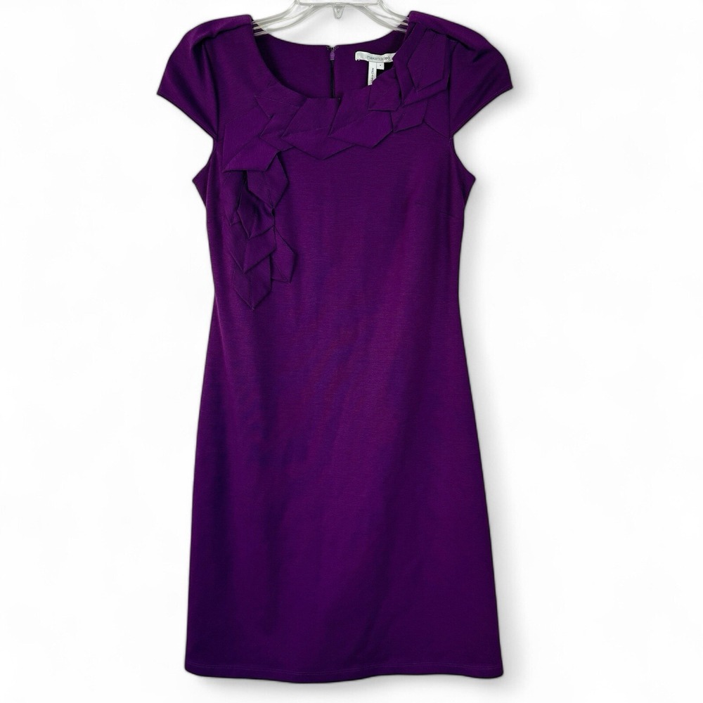 Max and Cleo Purple Berry Cap Sleeve Sheath Dress Geometric Applique Womens 4